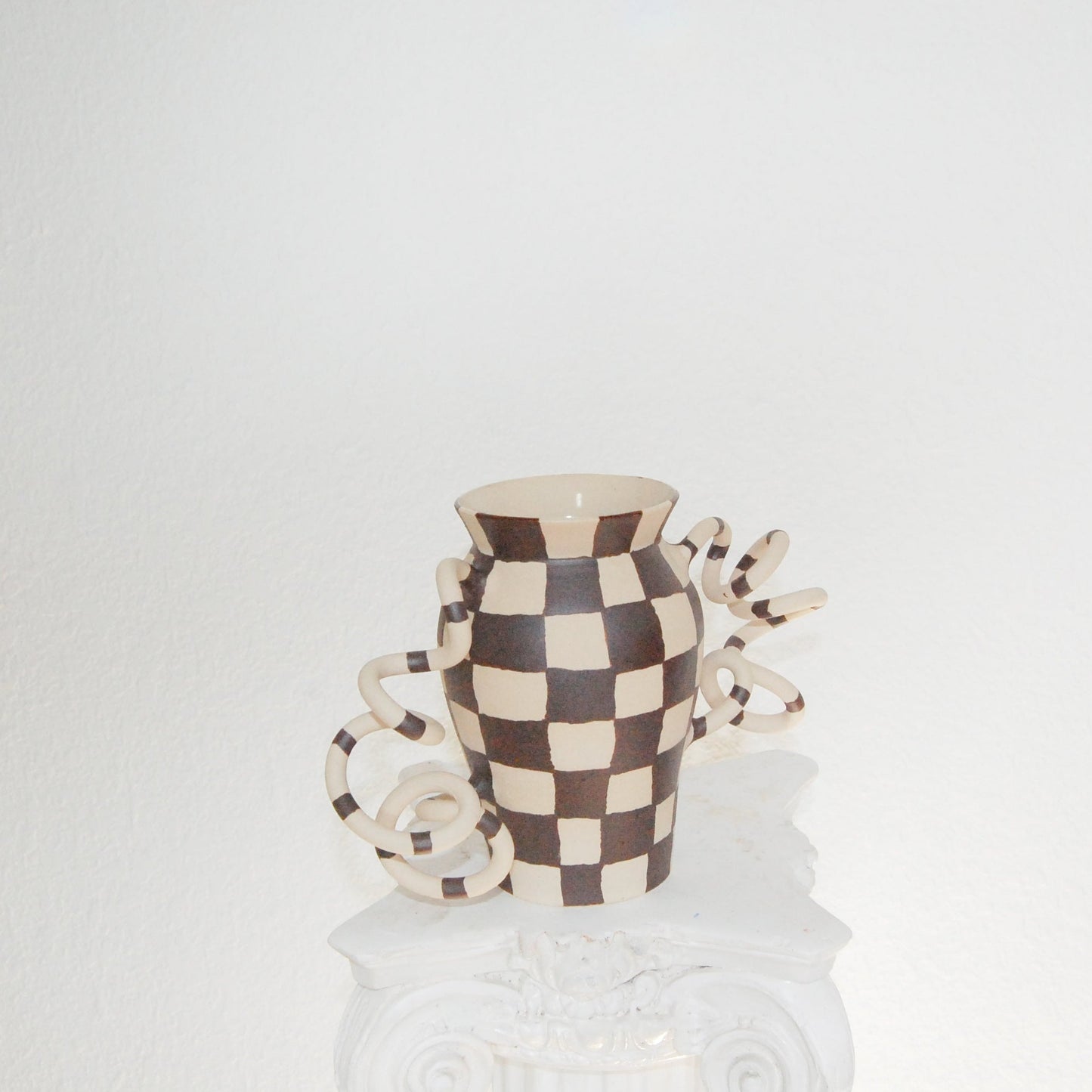 Brown Checkerd Boinggg! Vase