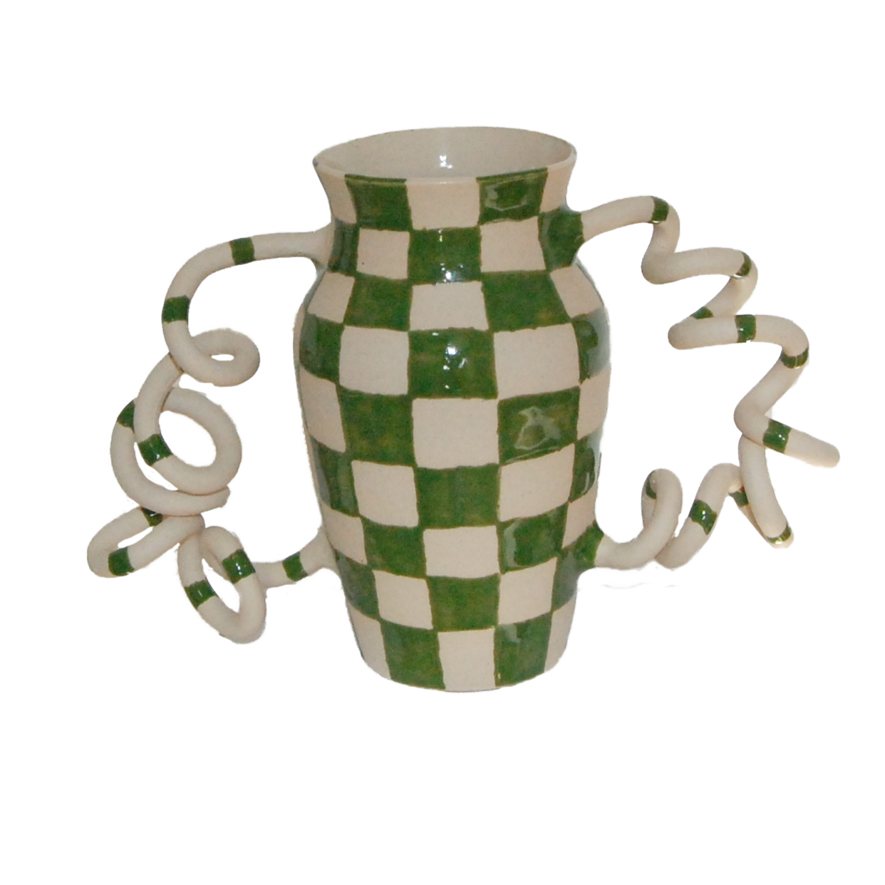 Green Checkerd Boinggg! Vase