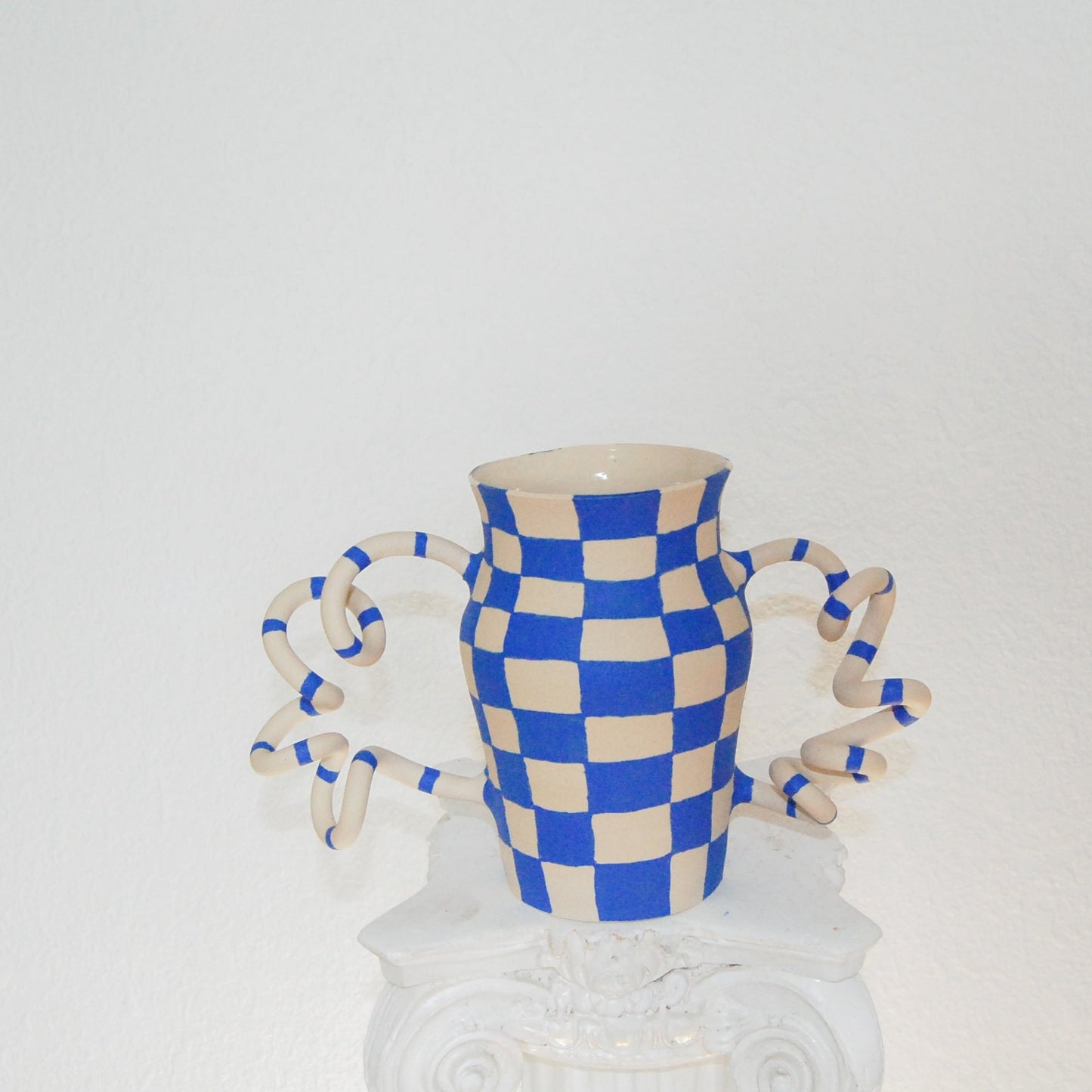 Matisse Blue Checkered Boinggg! Vase