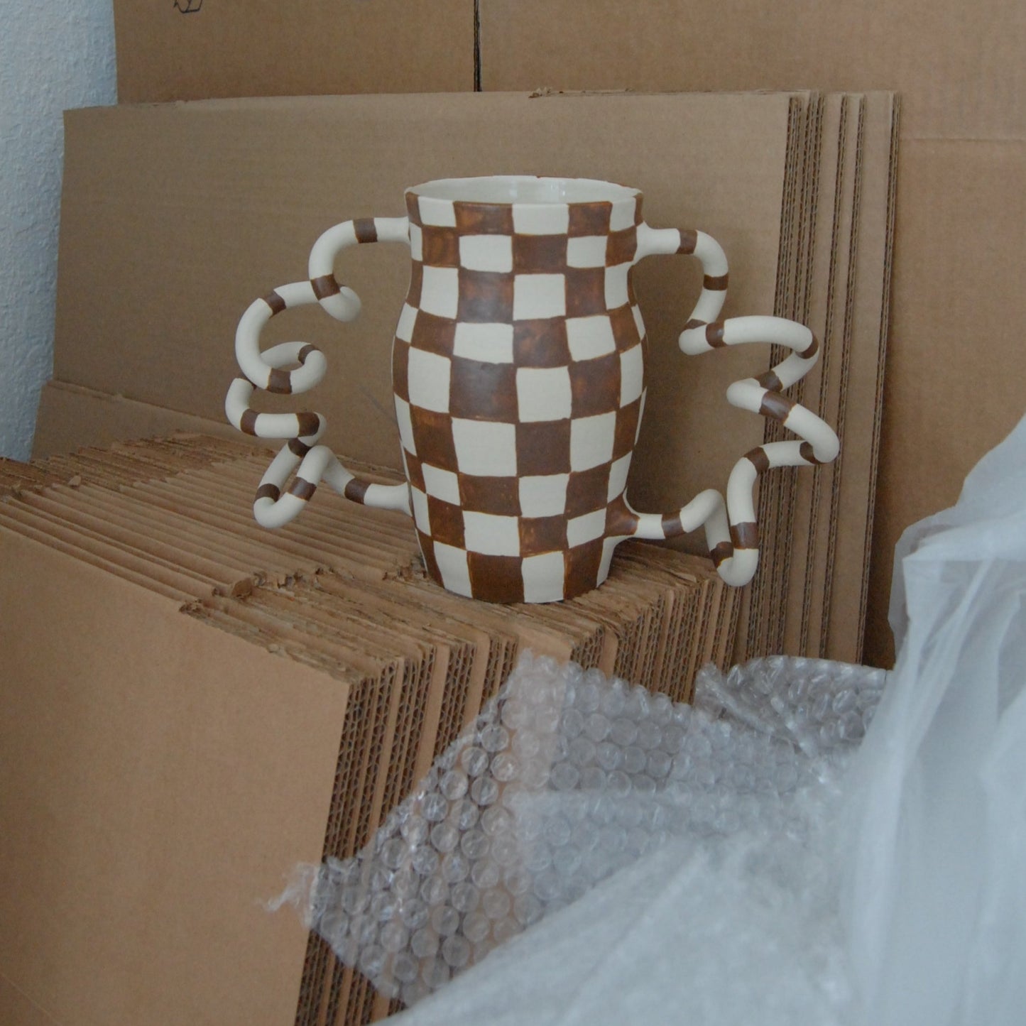 Brown Checker Boinggg! Vase