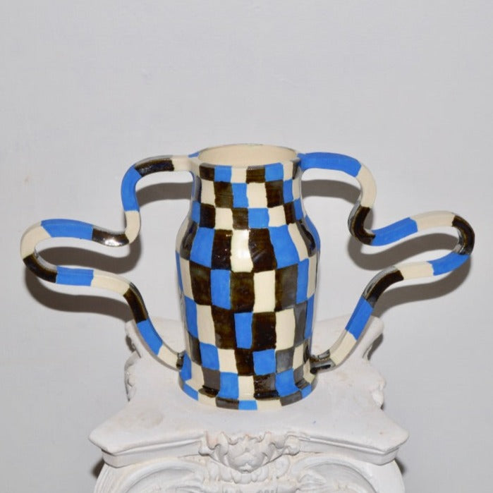 Midi Chrome White & Blue Curvy Amphora