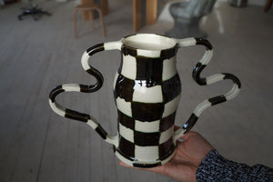 White and Chrome Checkered Curvy Amphora