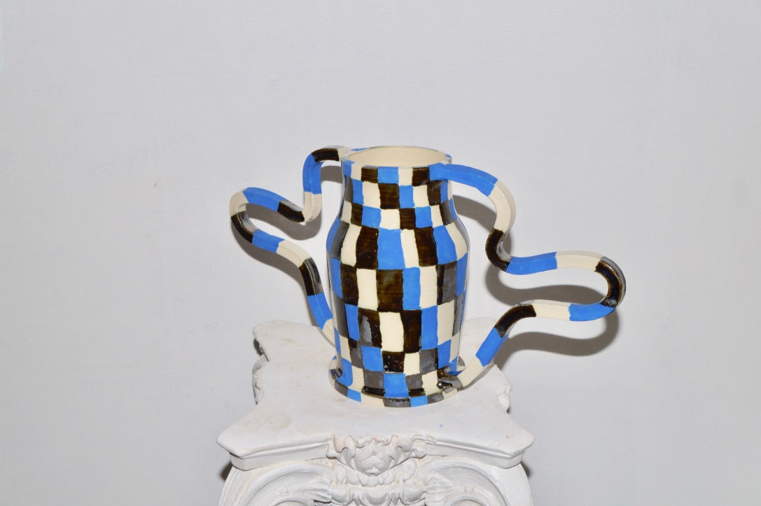 Midi Chrome White & Blue Curvy Amphora