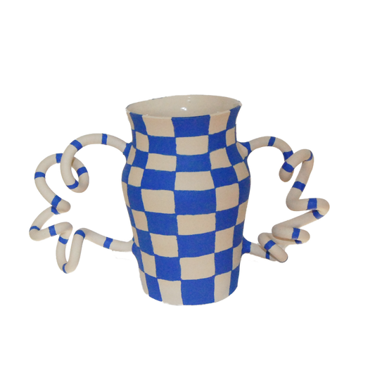 Matisse Blue Checkered Boinggg! Vase