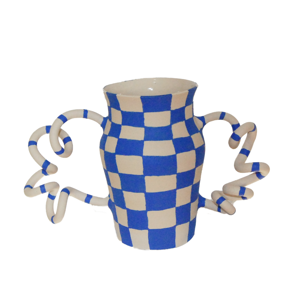 Matisse Blue Checkered Boinggg! Vase