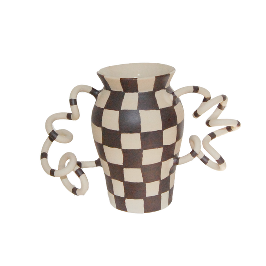 Brown Checkerd Boinggg! Vase