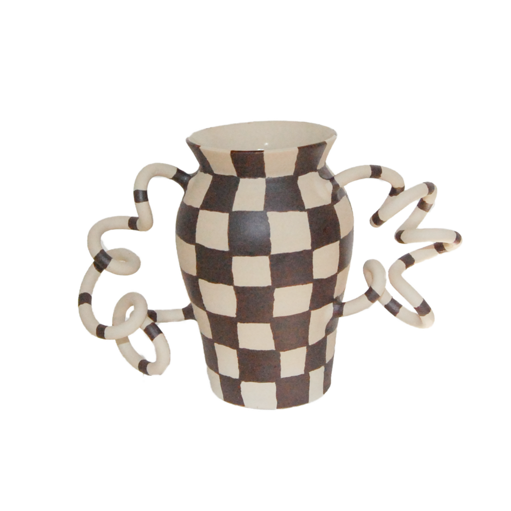 Brown Checkerd Boinggg! Vase