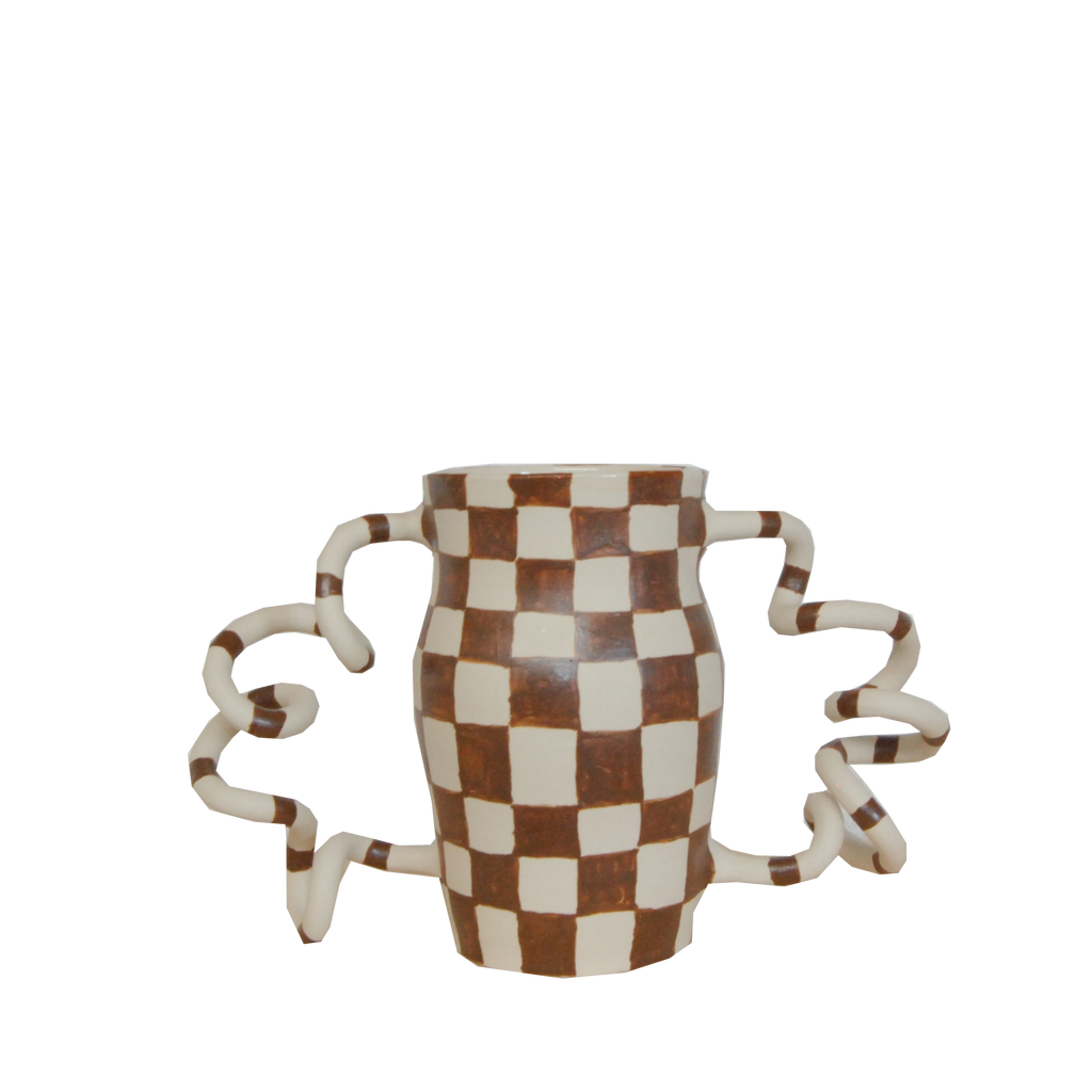 Brown Checker Boinggg! Vase
