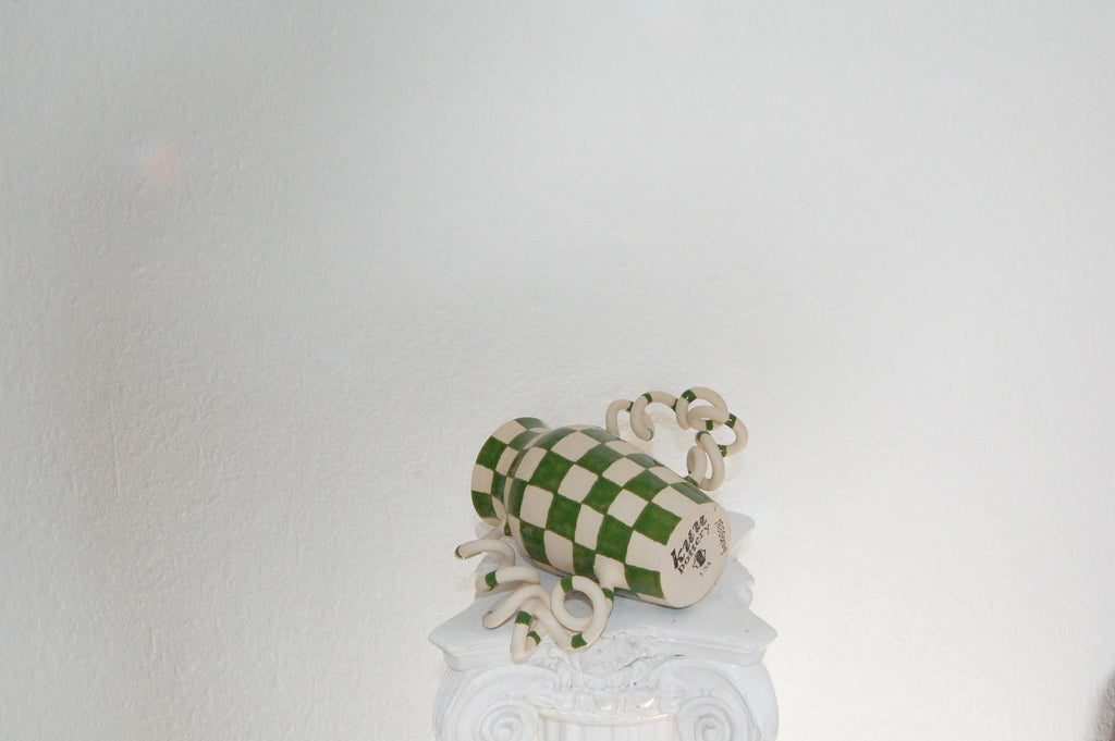 Green Checkerd Boinggg! Vase