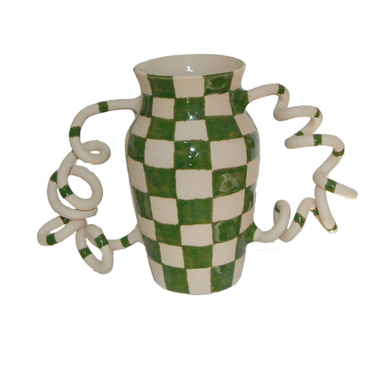 Green Checkerd Boinggg! Vase