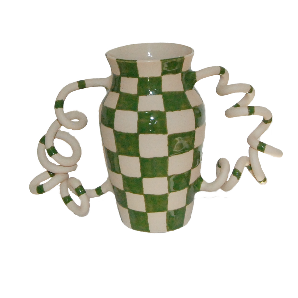 Green Checkerd Boinggg! Vase
