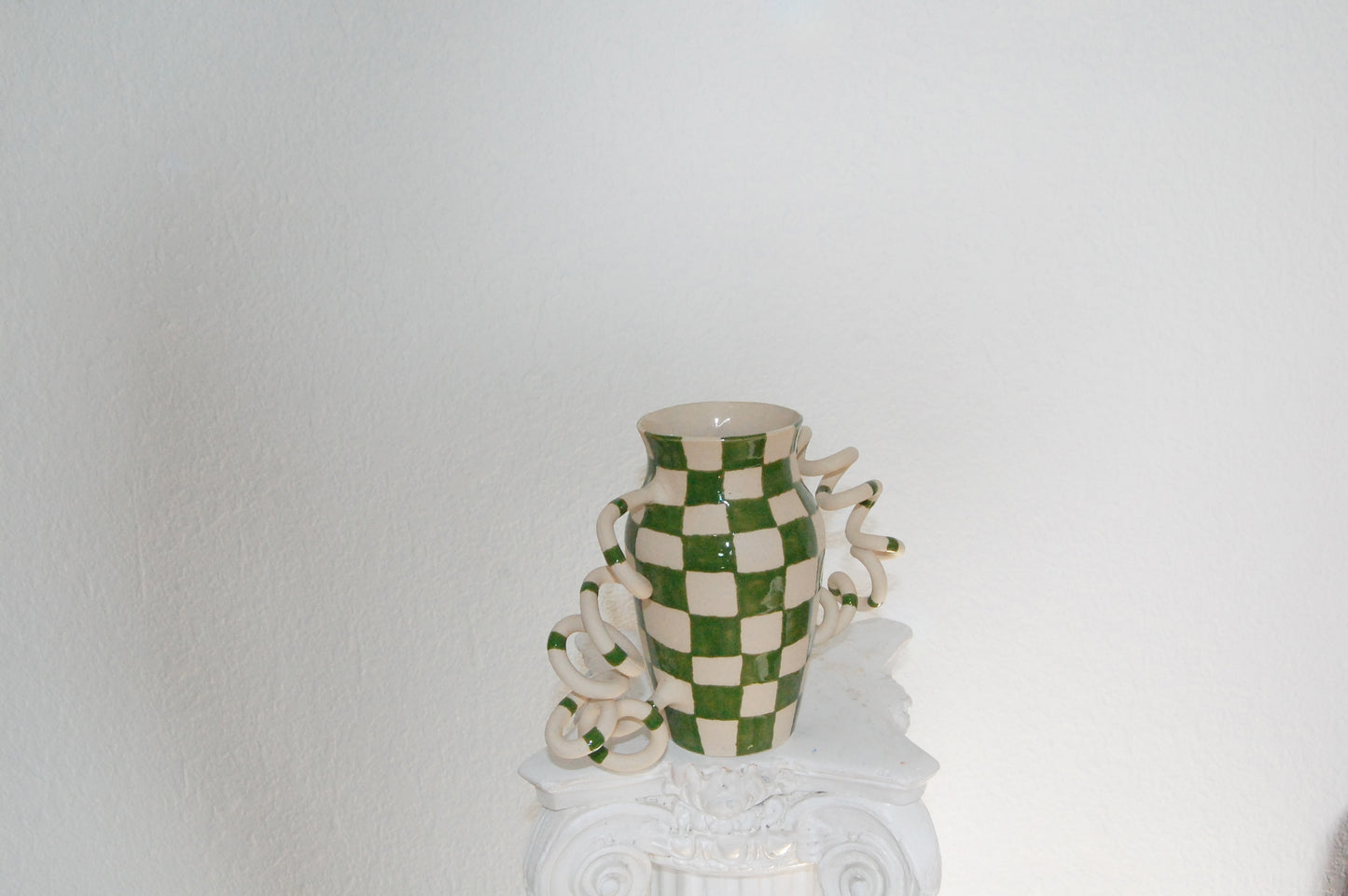 Green Checkerd Boinggg! Vase