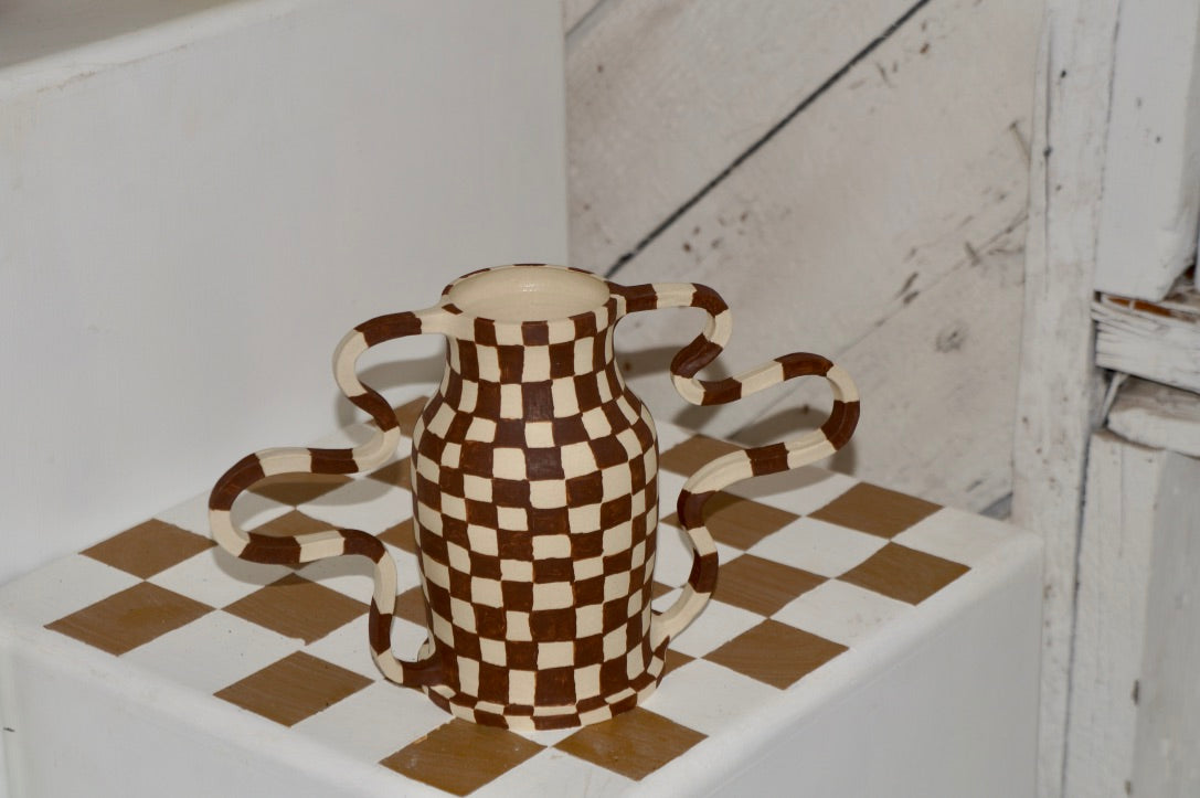 Brown Checkered Curvy Amphora